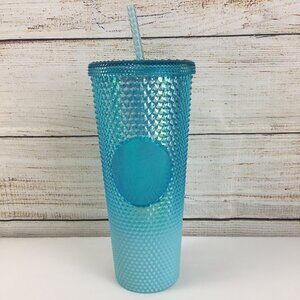 Starbucks Ombre Aqua Blue Studded Plastic Cold Cup 24oz New